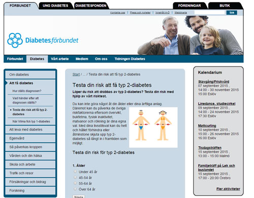 Diabetesförbundets sida där du kan testa hur stor risk det är att just du ska drabbas av Diabetes