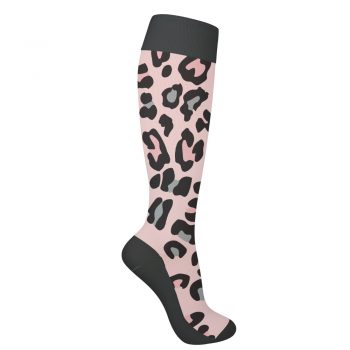 Stödstrumpor, rosa- svart med leopardfläckar, 37-39
