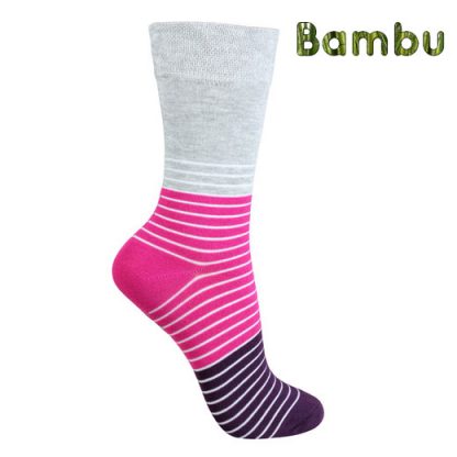 Bambustrumpor, randiga i block, rosa, 35-38