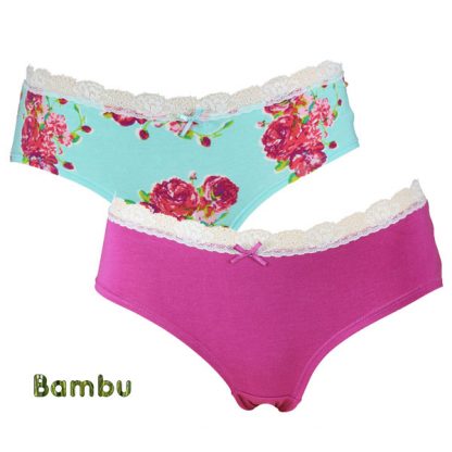 2-pack Bambutrosor, rosa och blommiga, L