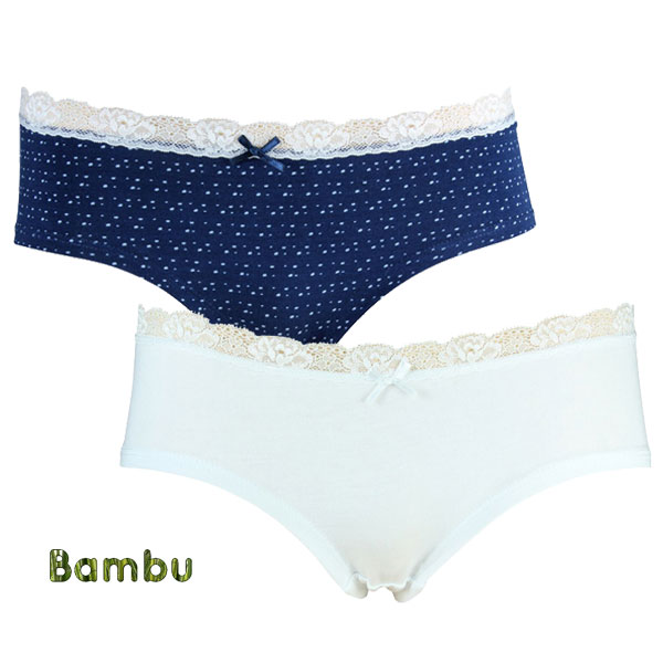 2-pack Bambutrosor, vit och marin, L