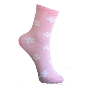 Antihalk strumpor, rosa med vita blommor 19/21