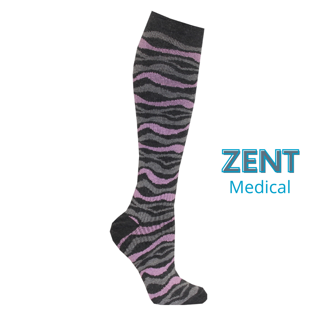 Zent Stödstrumpor, rosa-grå zebra-randiga 36/40