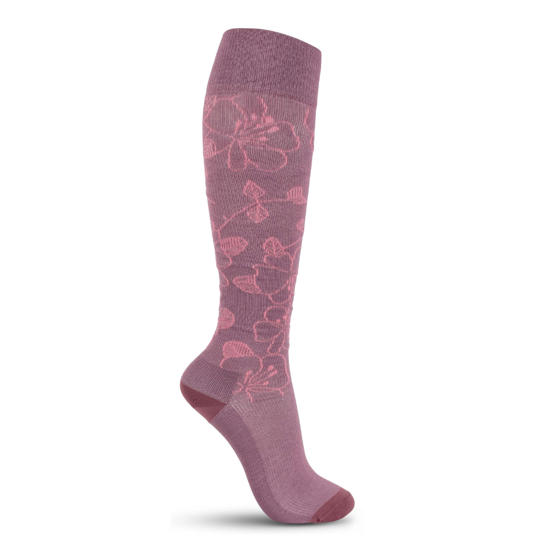 Stödstrumpor, rosa med blommor, 40/42