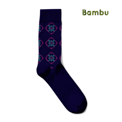 Bambustrumpor, blå med blom-mönster, 39-42