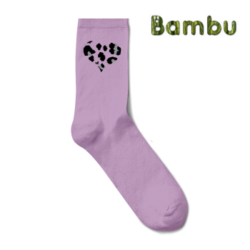 Bambustrumpor, rosa med svart mönstrat hjärta, 39-42