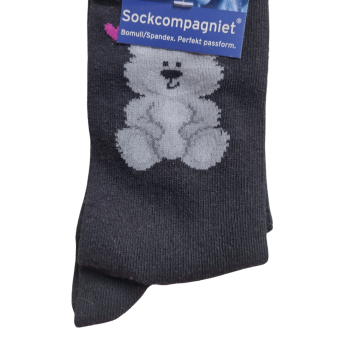 2 pack svarta damstrumpor, nalle och enfärgade, 37/39