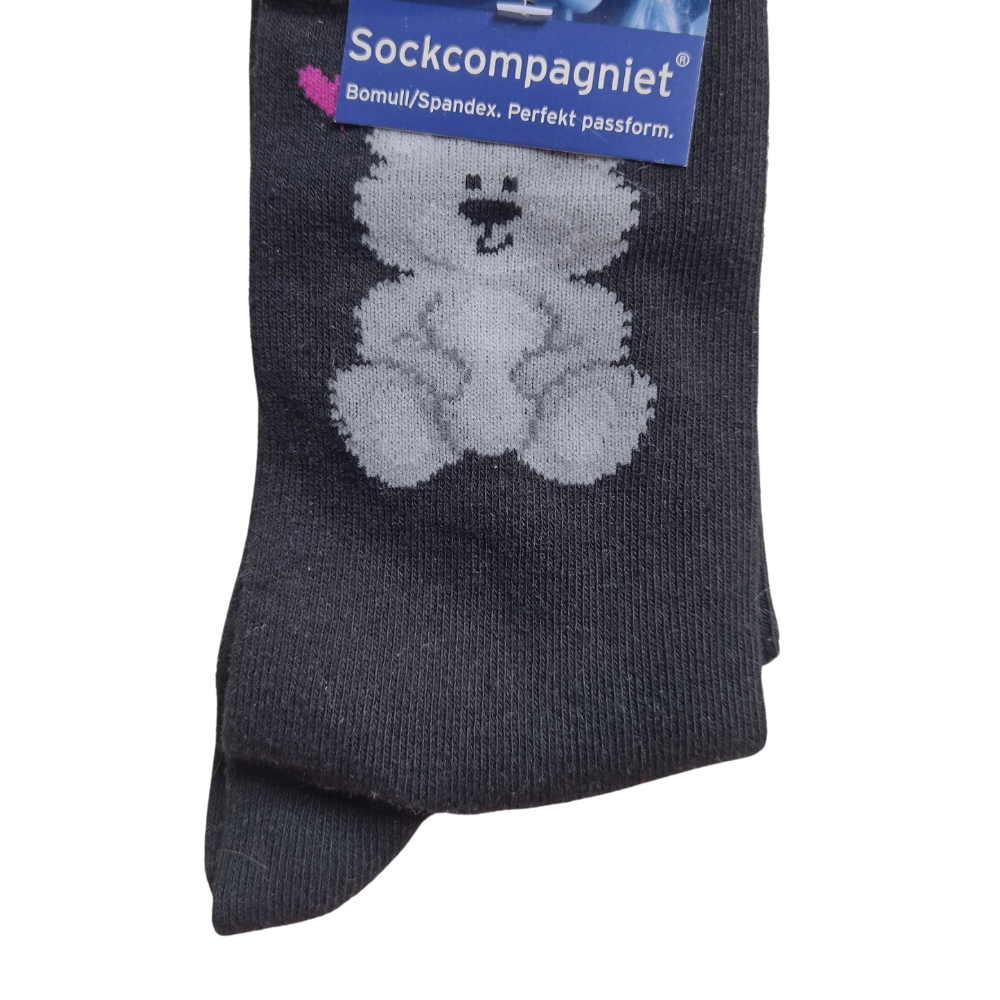 2 pack svarta damstrumpor, nalle och enfärgade, 37/39