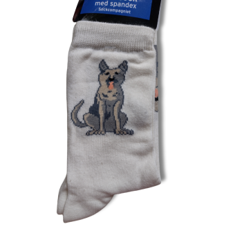Vit damstrumpa med sittande hund, 40/42