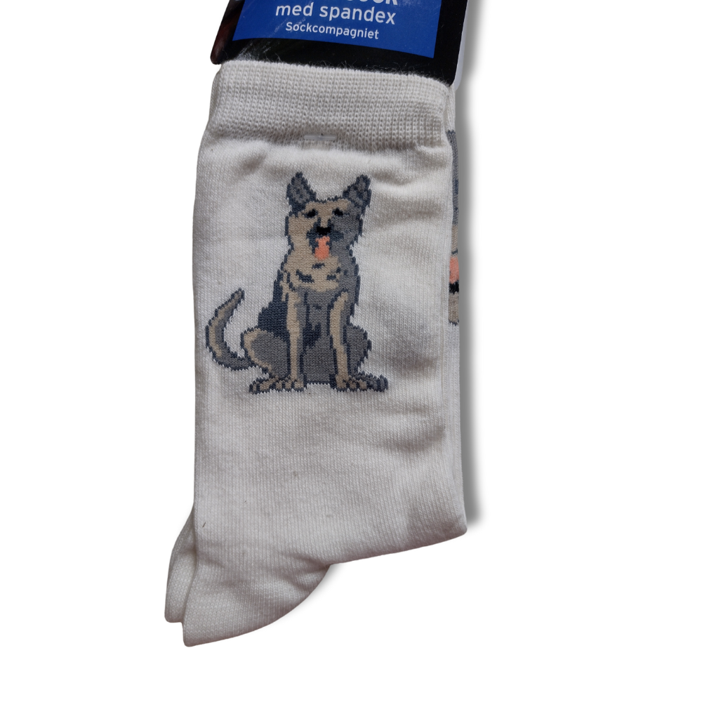 Vit damstrumpa med sittande hund, 40/42